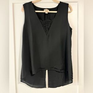 Loft Black Sleeveless Blouse with Lace Detailing - M